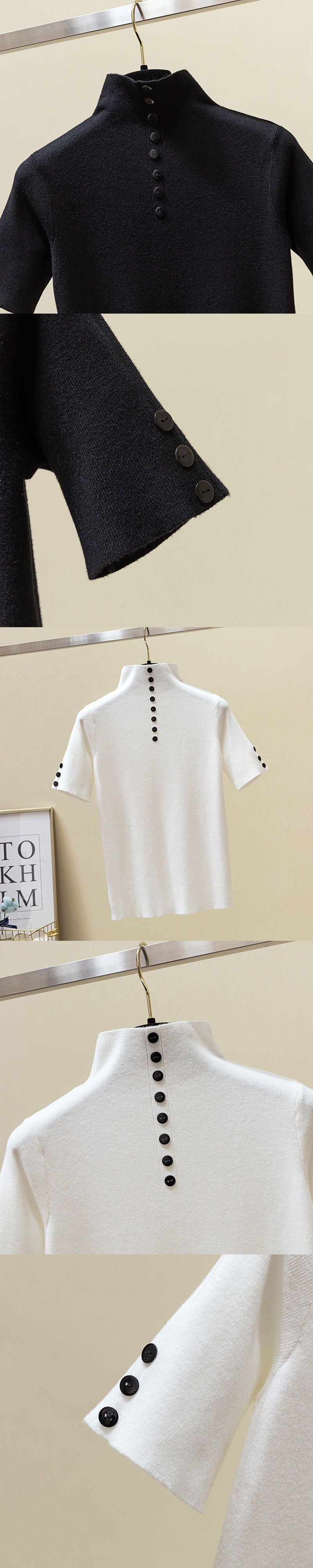 T-shirt Bottoming Shirt Knitted Women Half High Collar