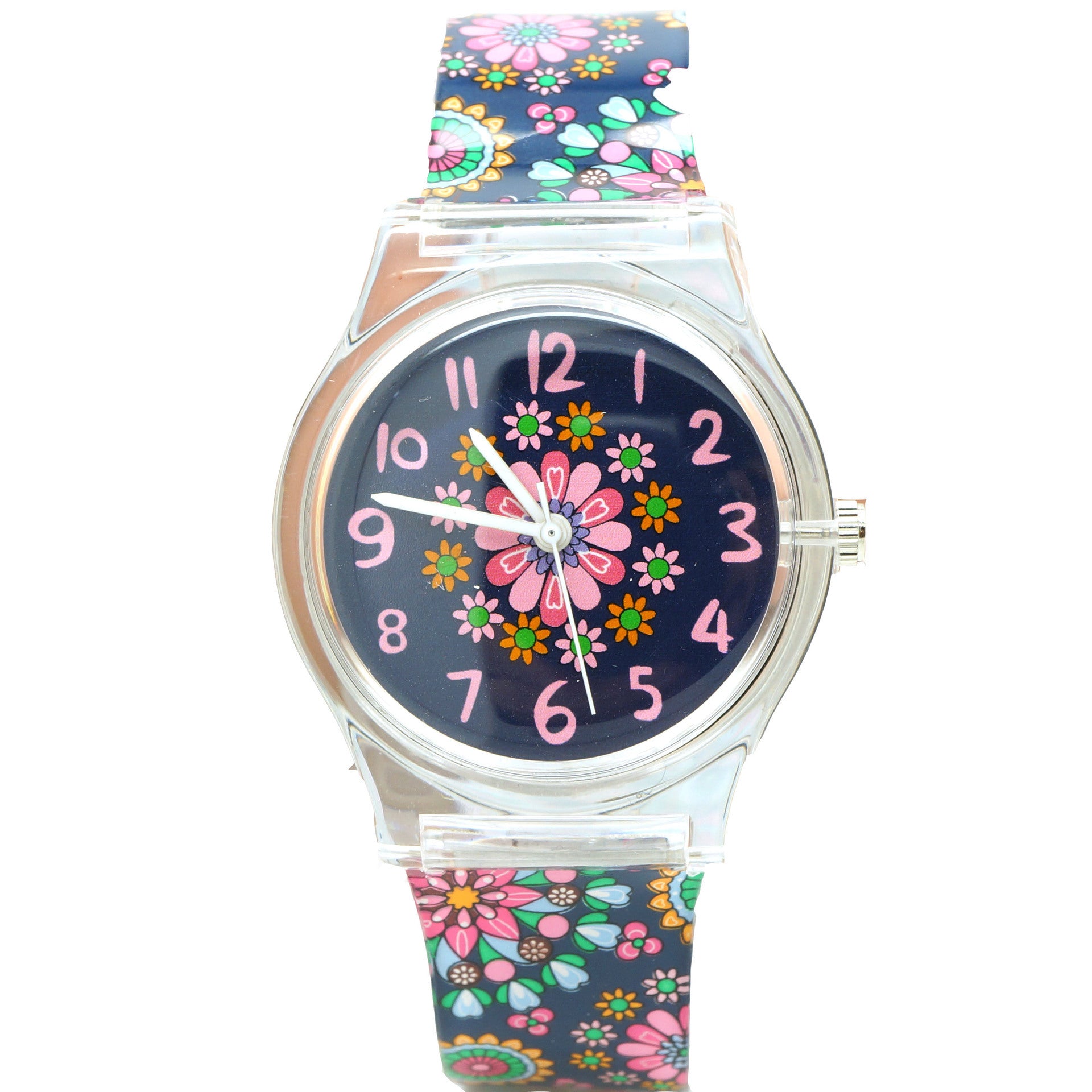 Korean Style Floral Round Dial Children’s Quartz Watch with PVC Strap