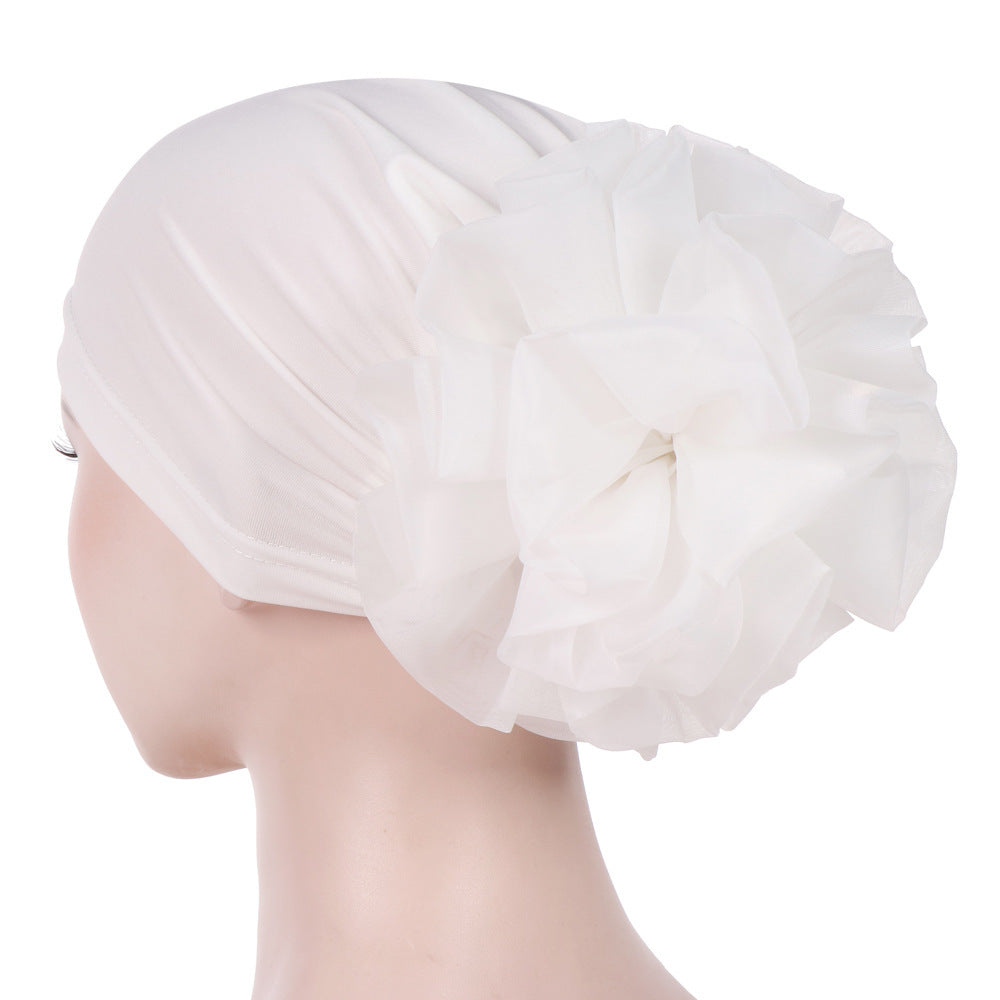 Monochrome Large Flower Dome Milk Silk Bandana Hat
