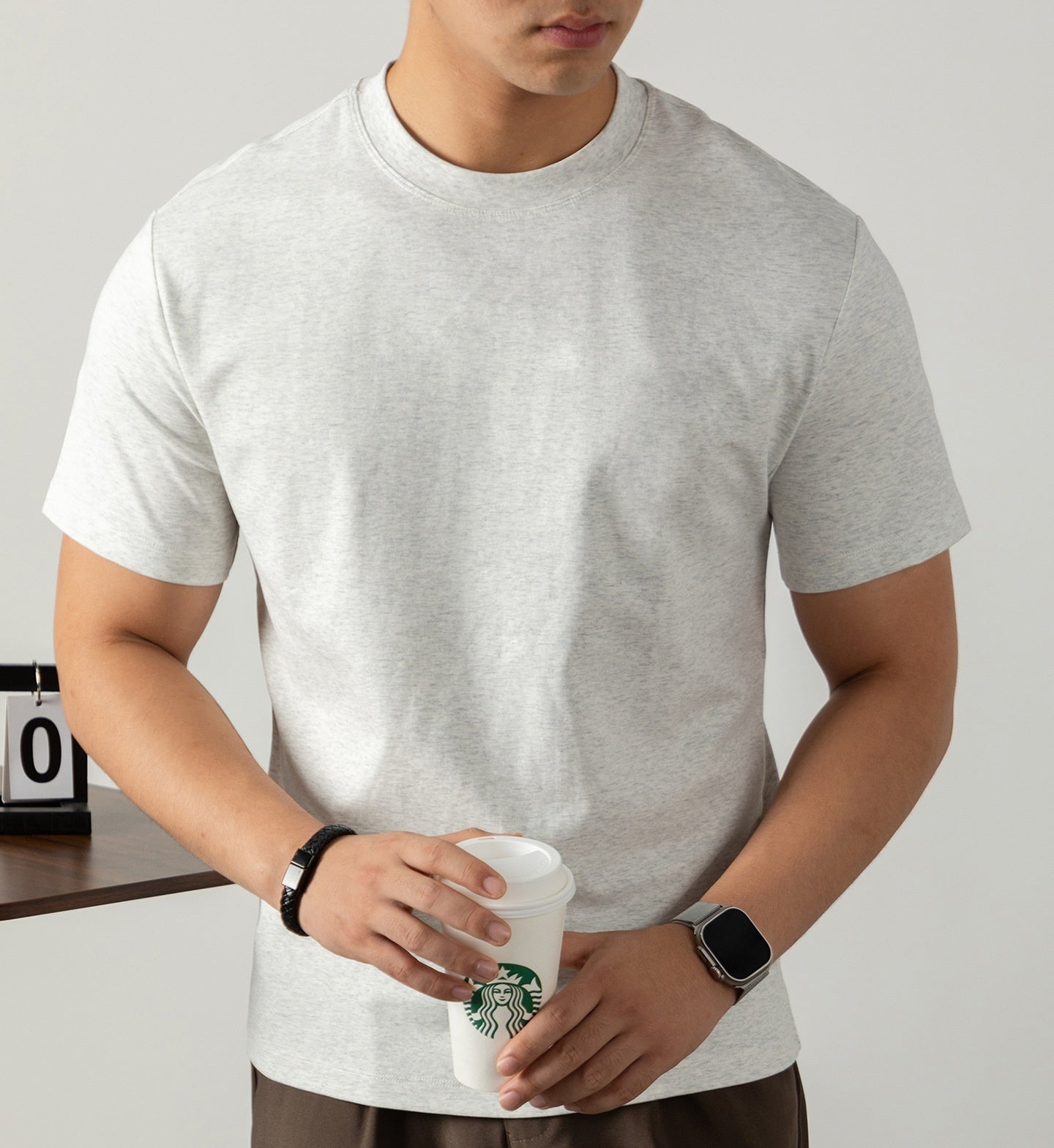 Men's Short Sleeve Mercerized Cotton T Shirt Loose Fit