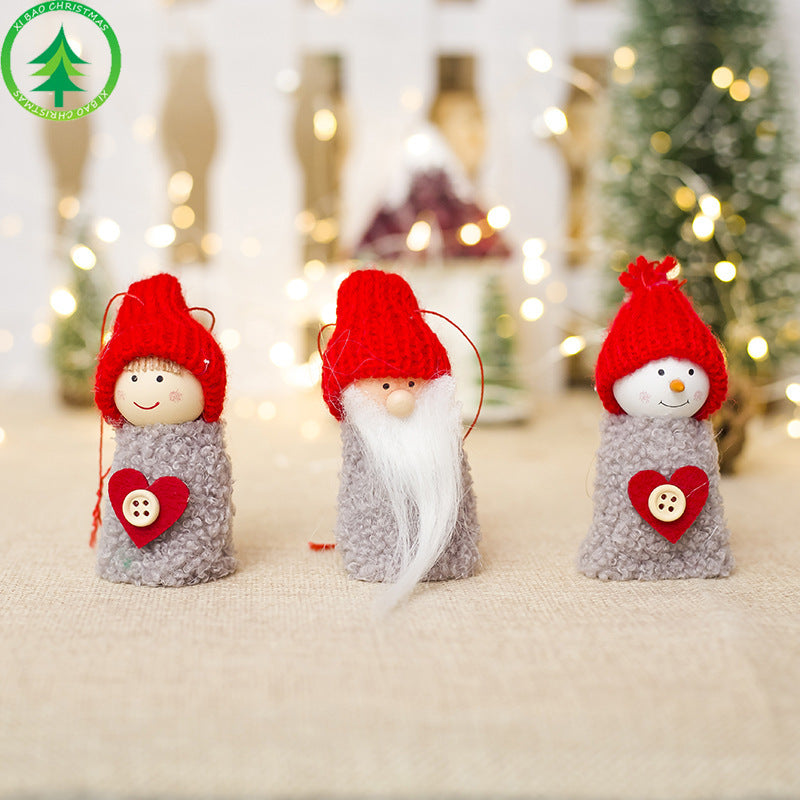 Christmas Wooden Doll Pine Cone Pendant Mini Hanging Decoration
