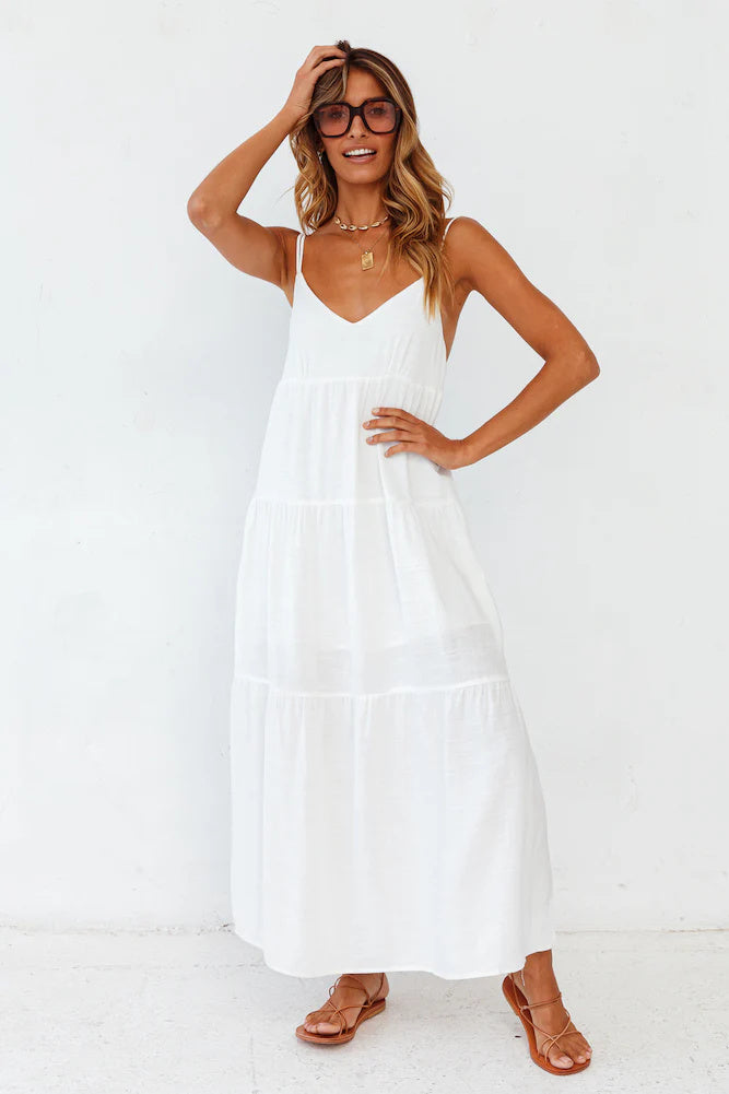 Polyester Women Carbell Maxi Dress White