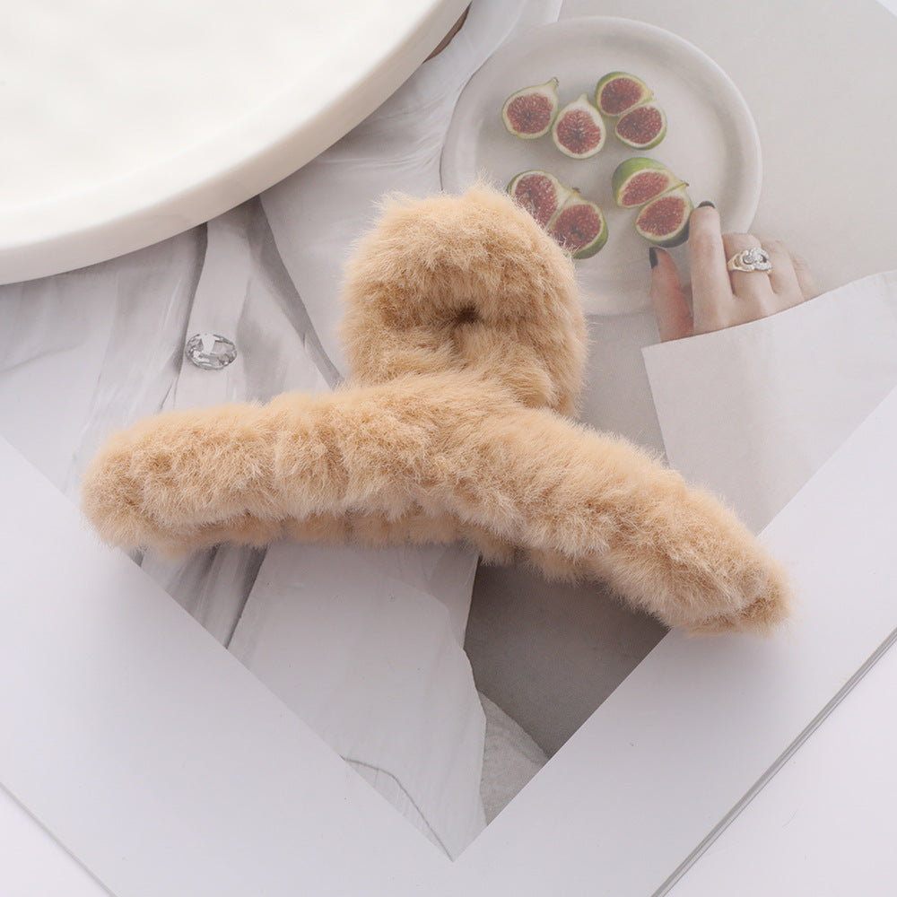 Solid Color Fur Grip Plush Back Head Barrettes