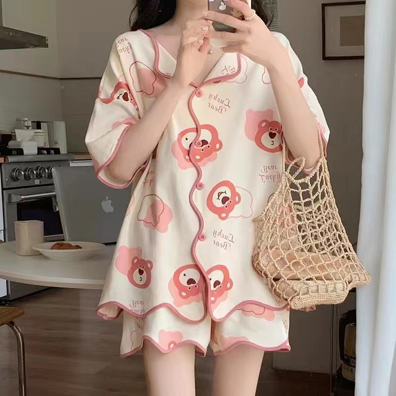 Women's Fashion Casual Short Sleeve Cute Loungewear Suit