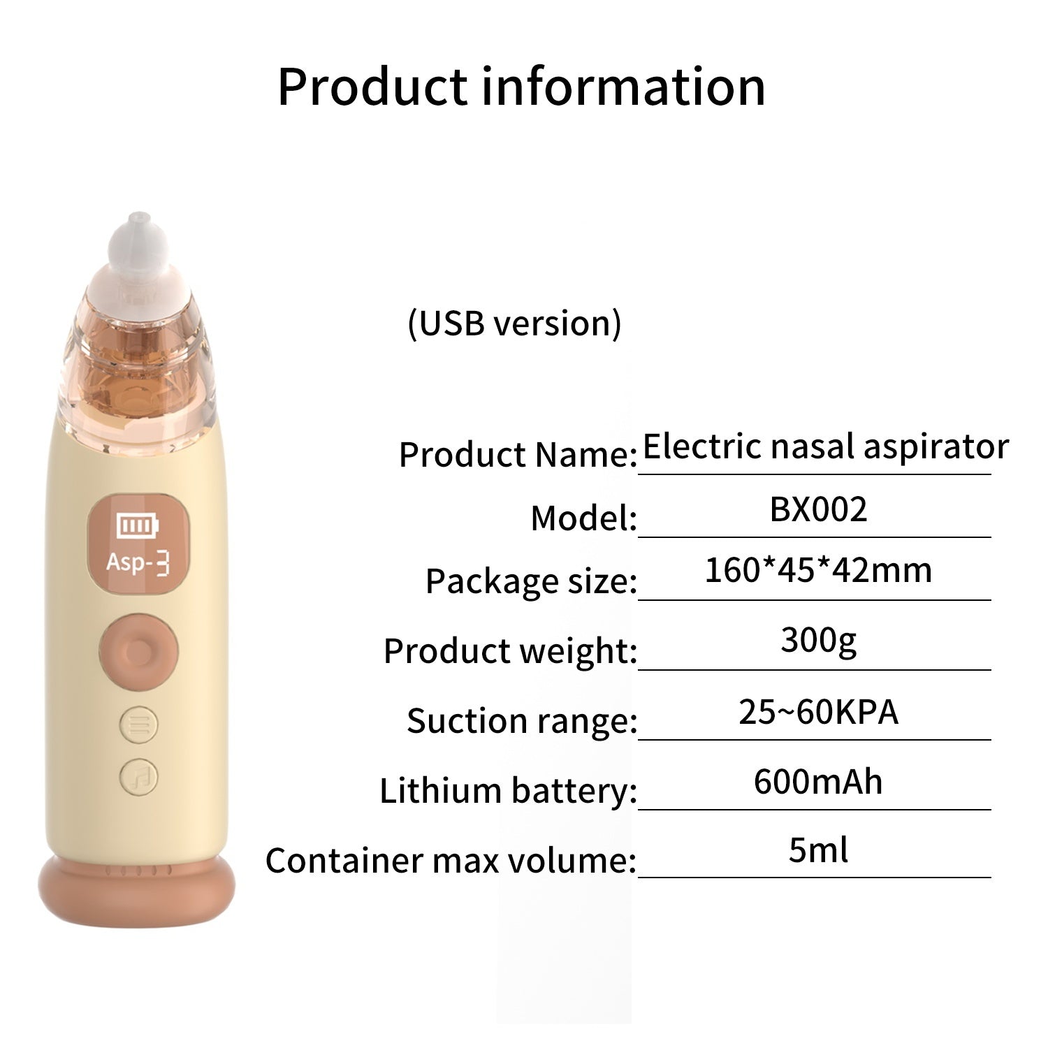 Baby Electric Nasal Aspirator – Household Suction Device with Removable Cleaning and Three Suction Levels