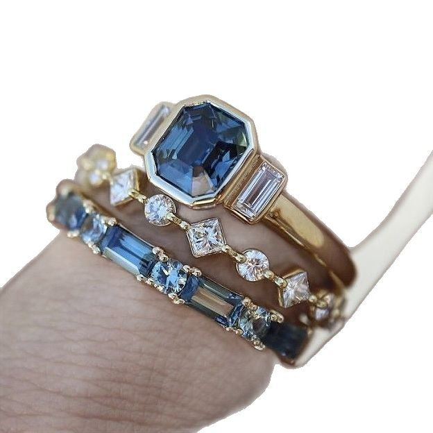 Alloy Inlaid Zircon Three-piece Ring Set