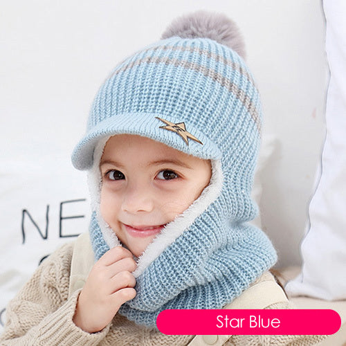 Children's neck guard one-piece woolen hat