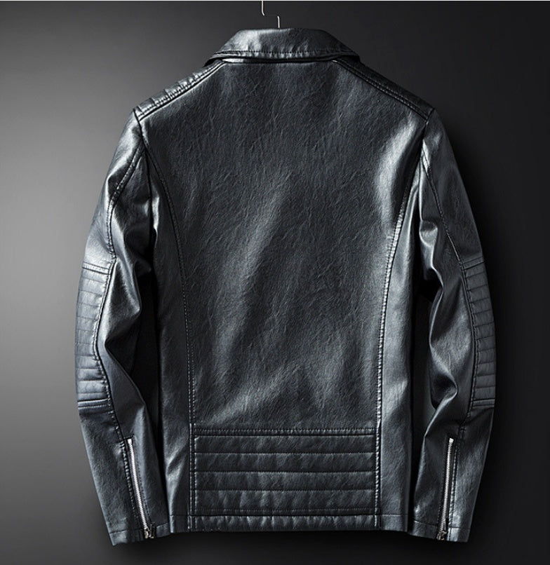 Urban Moto Washed PU Leather Jacket – Men’s Zipper Lapel, Spring & Autumn