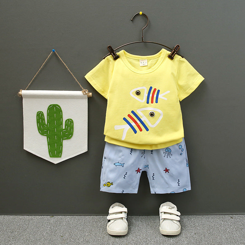 Two Piece Unisex Kids Short Sleeve Brushed Cotton Set