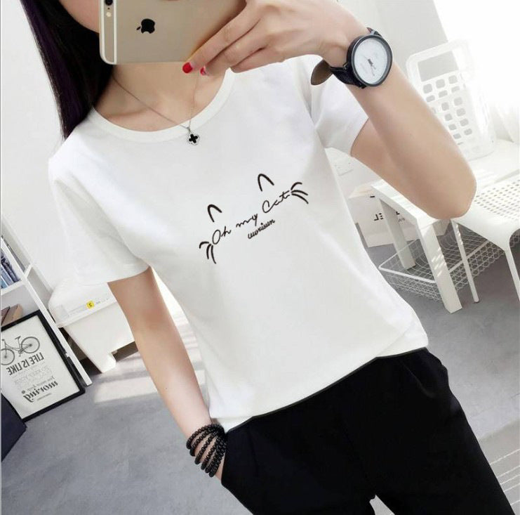 Women's Graphic Letter Print Short Sleeve Milk Silk Tee