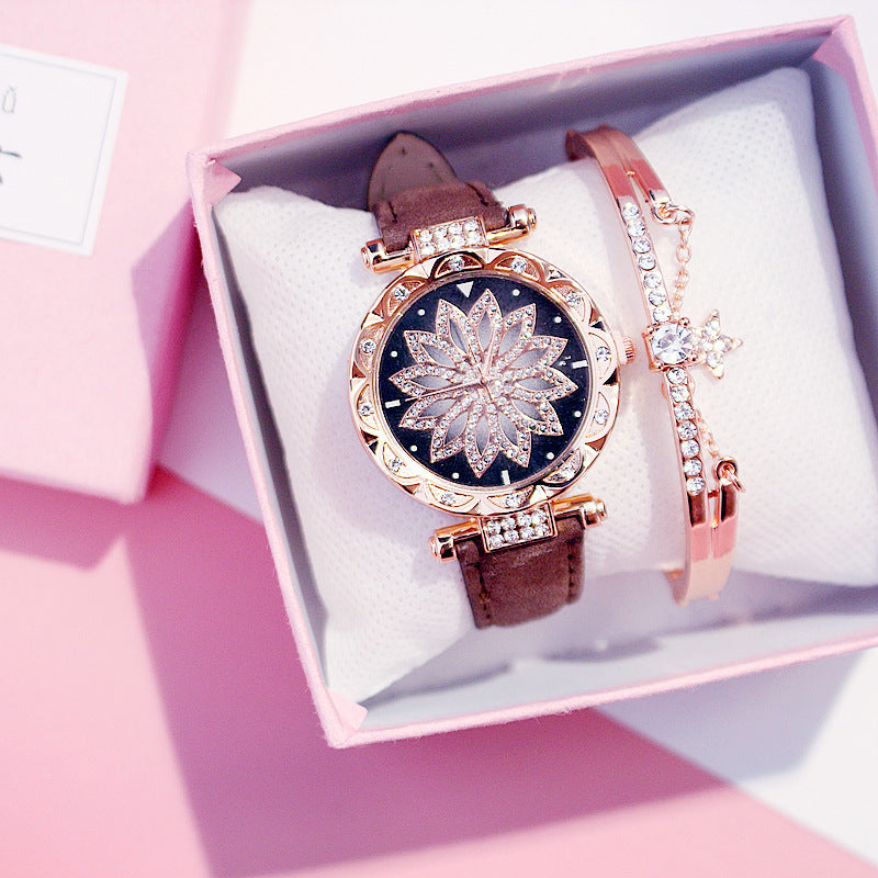 Casual Rotating Ladies Quartz Watch with Stainless Steel Strap