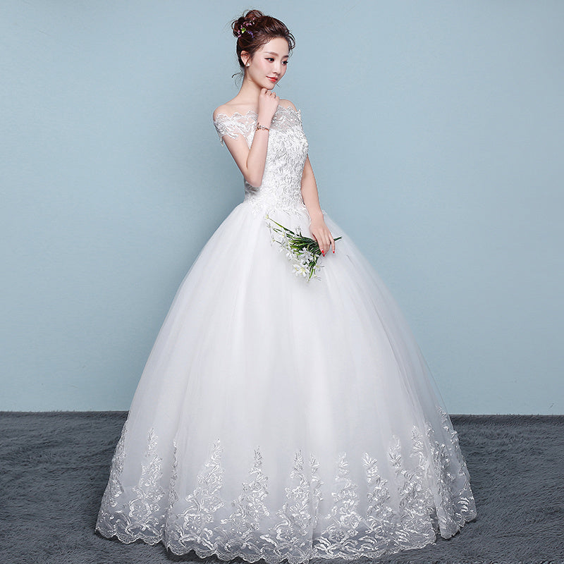 Elegant White One-Shoulder Cotton Yarn Pettiskirt Wedding Dress