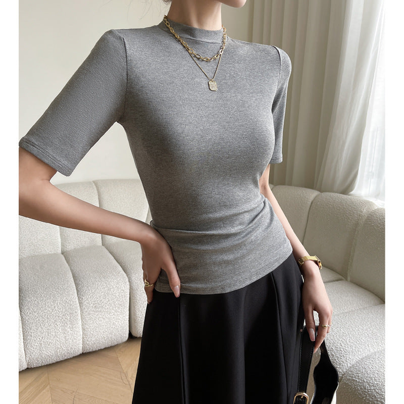 Modal Thread Small Round Neck Short Sleeve T-shirt For Women
