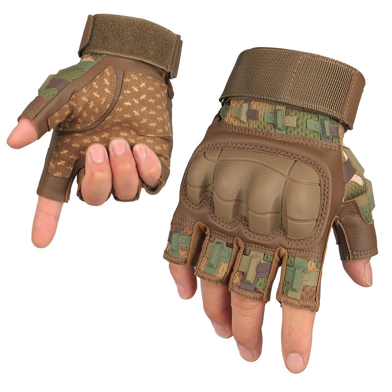 Camouflage Half Finger Nylon Gloves – Non-Slip Summer Sports Wear