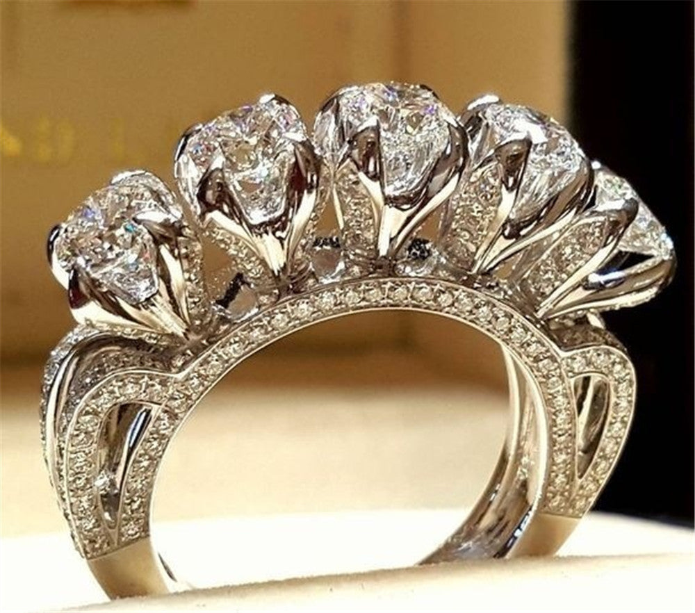 Stylish European-American Fashion Simulation Diamond Engagement Ring for Women by An Cheng
