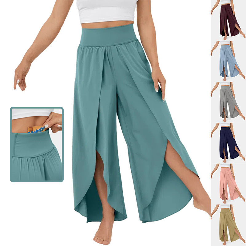 High Waist Cropped Casual Pants – Solid Color Loose Fit