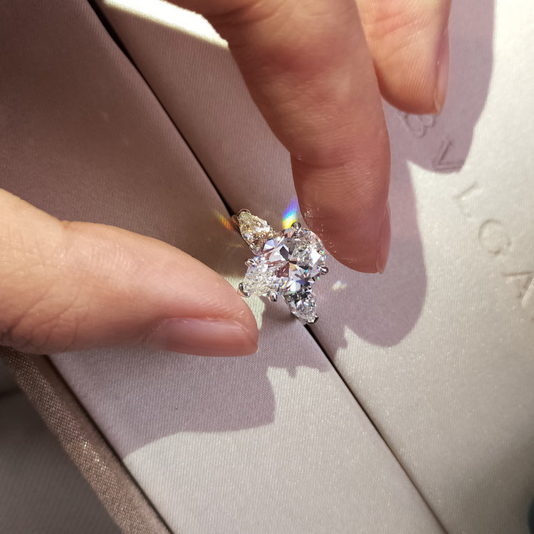Elegant Pear-Shaped Drop Engagement Ring with Sterling Silver Inlay