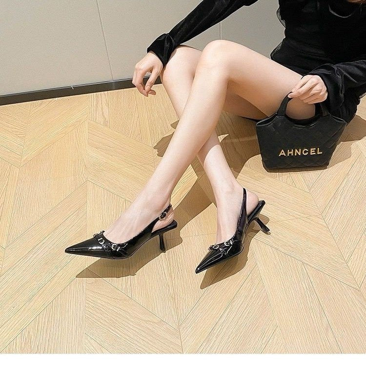 Simple Metal Buckle Pointed Shallow Mouth Stiletto Heel Women's High Heel Pumps