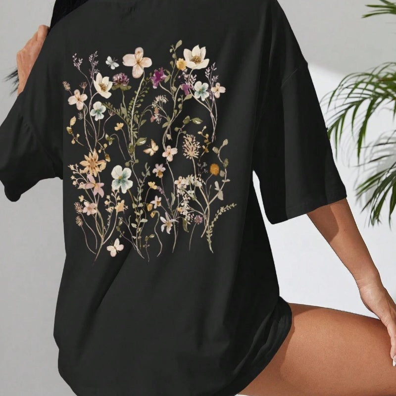 Women's Loose Fit Cotton Flower Clusters Print T Shirt