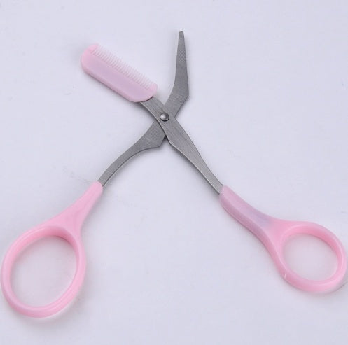 Pink Eyebrow Trimming Scissors with Comb – Ergonomic Handle & Straight Blade