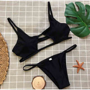 Women’s Polyester Spandex Bikini Set – Sexy Solid Color Swimwear