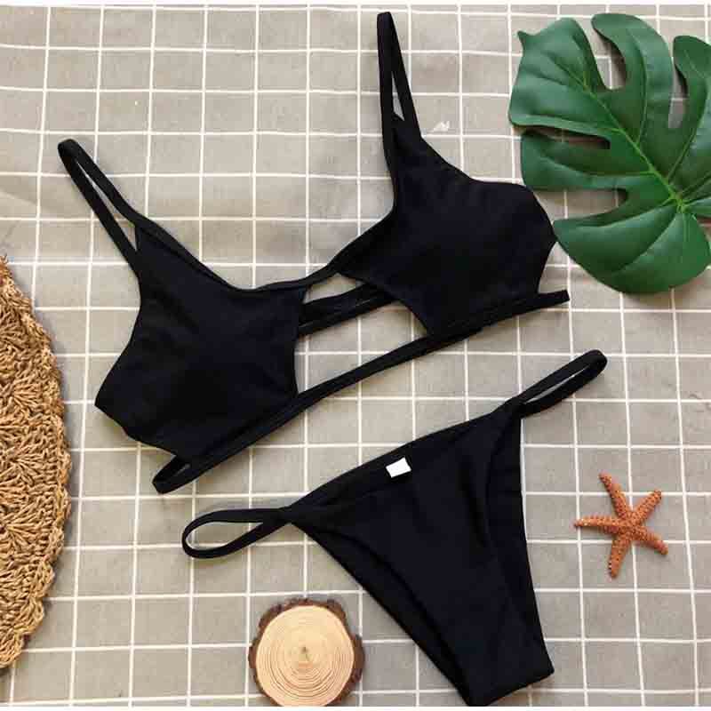 Women’s Polyester Spandex Bikini Set – Sexy Solid Color Swimwear