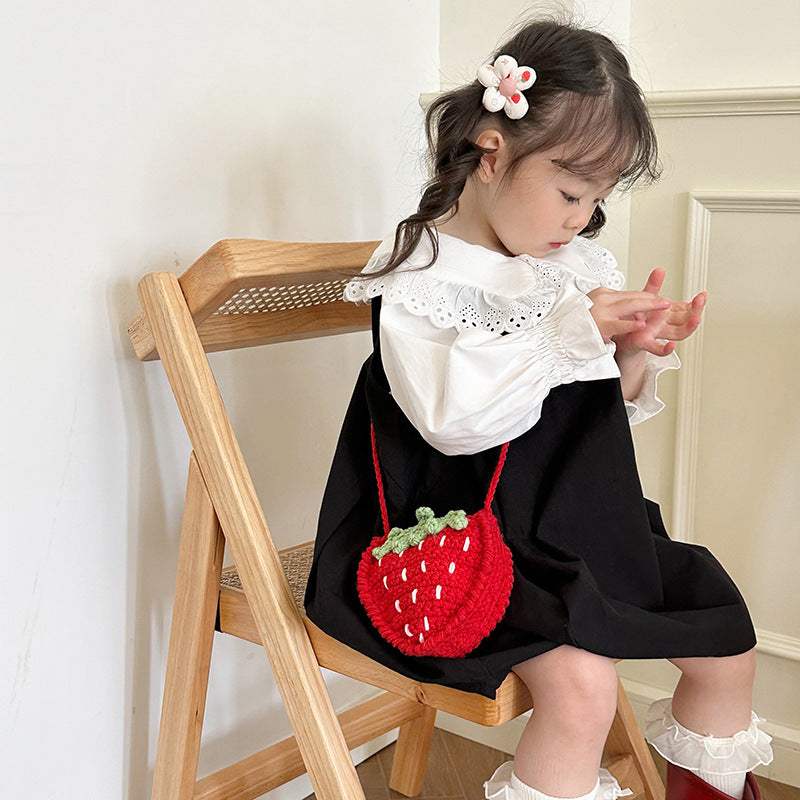 Handmade Knitted Children’s Wool Crossbody Bag – Cute Strawberry Design