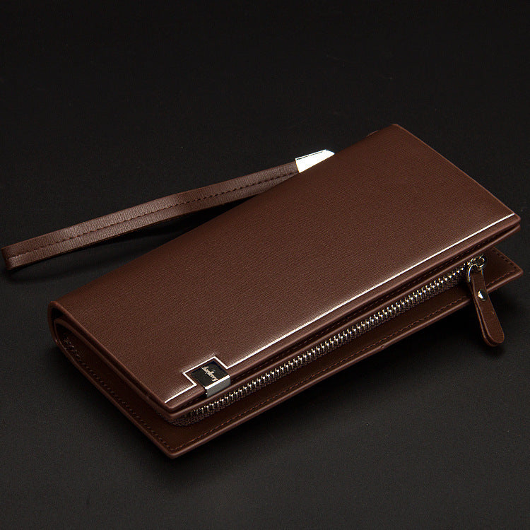 Men's PU Leather Slim Long Wallet Crossbody Bag Black