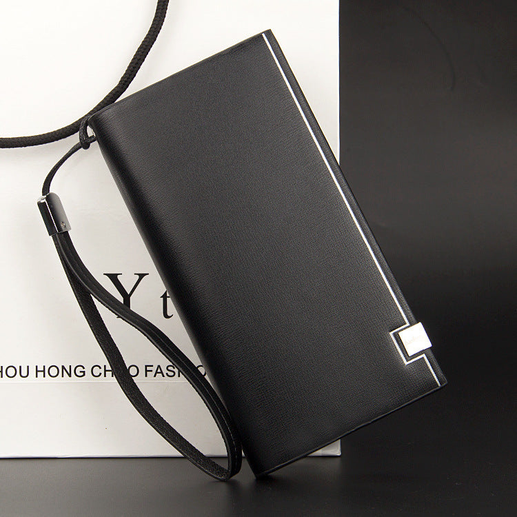 Men's PU Leather Slim Long Wallet Crossbody Bag Black