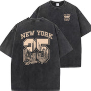 Unisex Relaxed Washed Vintage Print Short Sleeve Cotton Tee
