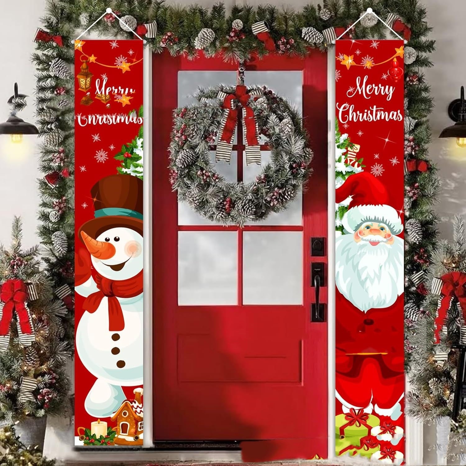 Snowman Christmas Couplet Porch Curtain Flag