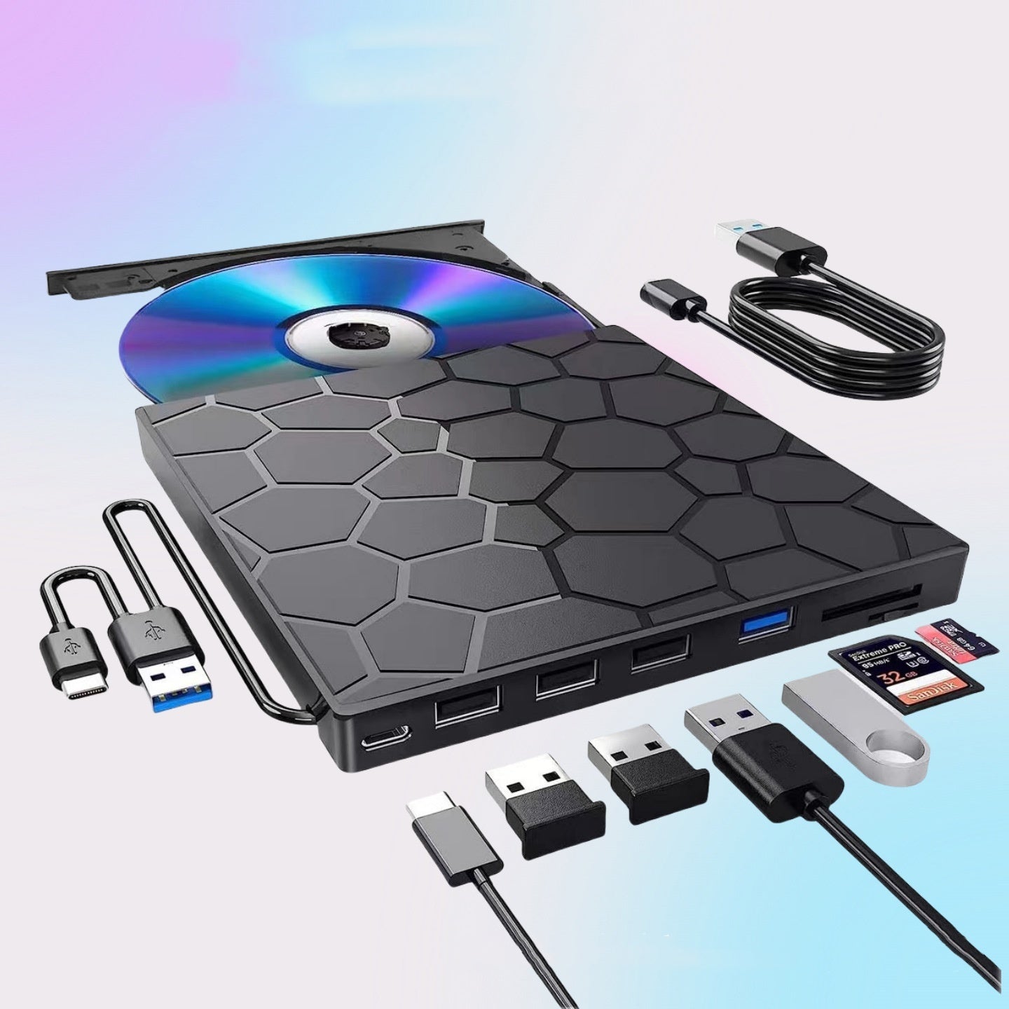 Multifunctional External CD/DVD Drive & Writer – Portable Optical Drive