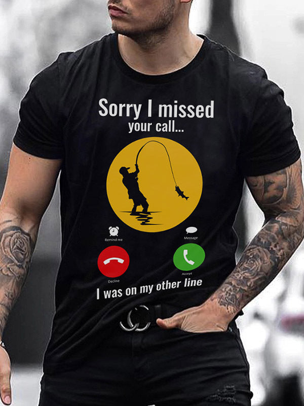 Men's Sports Round Neck Slim Youth Printed T-shirt