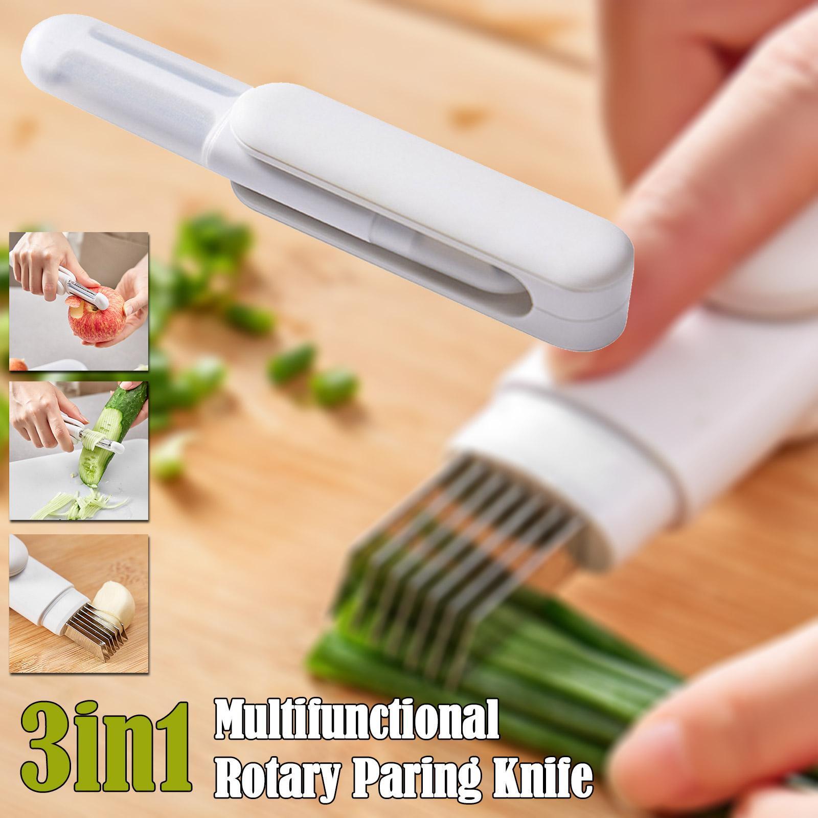 3-in-1 Rotary Paring Knife – Stainless Steel Peeler, Grater & Shredder in One
