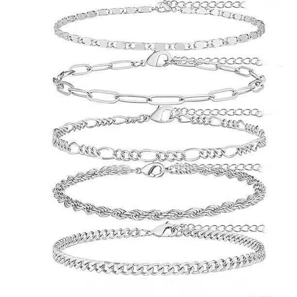 Minimalist Titanium Steel Bracelet Set – Unisex 5-Piece Jewelry