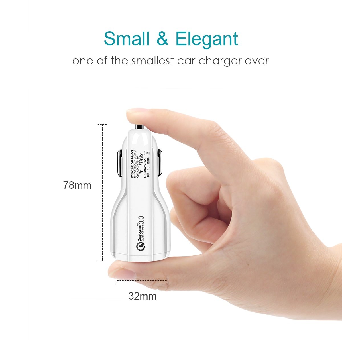 Mini Dual USB Car Charger – Quick Charge 3.0 Fast Charging Adapter for Mobile Phones (Qualcomm QC 3.0)