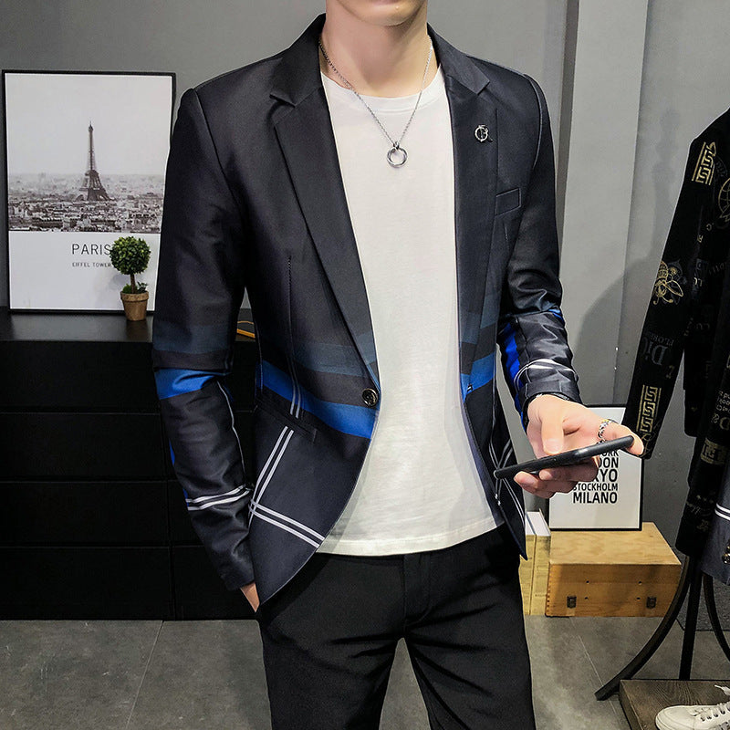 Fashion Personality Plaid Men's Stitching Casual Long Sleeve Suit