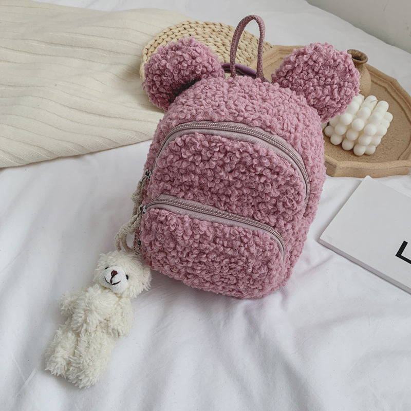 Cartoon Woolen Travel School Backpack Unisex Compact