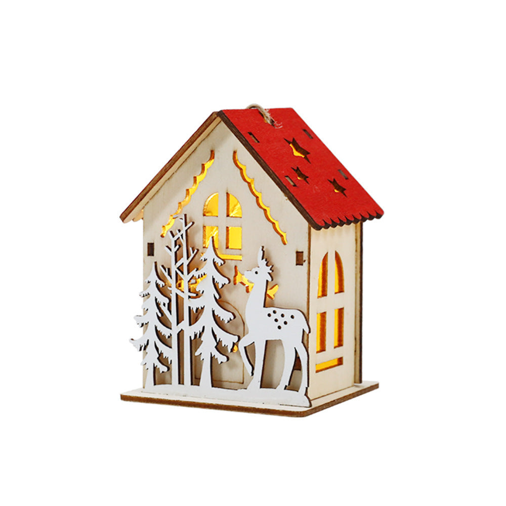 Christmas Decoration Wooden House LED Luminous Small House