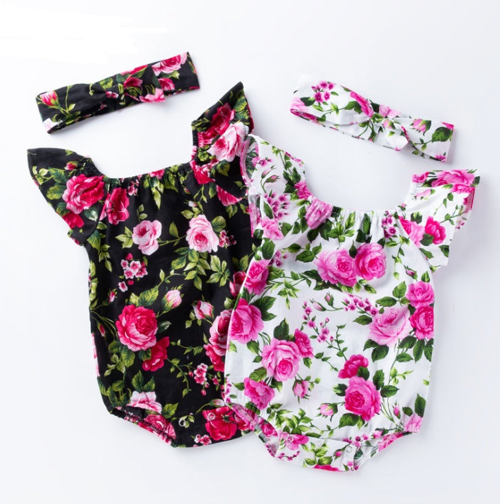 Cotton Baby Romper – Printed Infant Bodysuit with Small Flying Sleeves