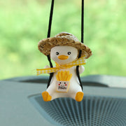 Cute Anime Little Duck Car Pendant, Swinging Rearview Mirror Ornament for Girls, Interior Decoration and Gift