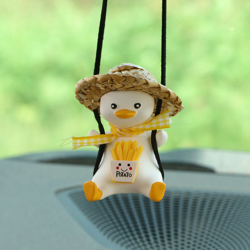 Cute Anime Little Duck Car Pendant, Swinging Rearview Mirror Ornament for Girls, Interior Decoration and Gift