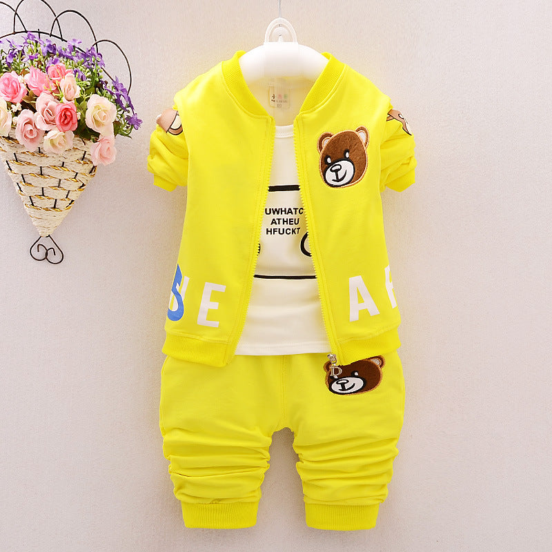Boys' New Clothes Cartoon Bear Three-Piece Suit