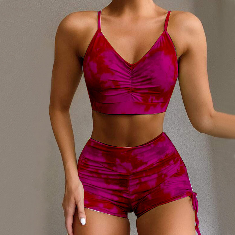 Tie-Dye Push-Up Brazilian Bikini Set – Women’s Swimsuit with Shorts