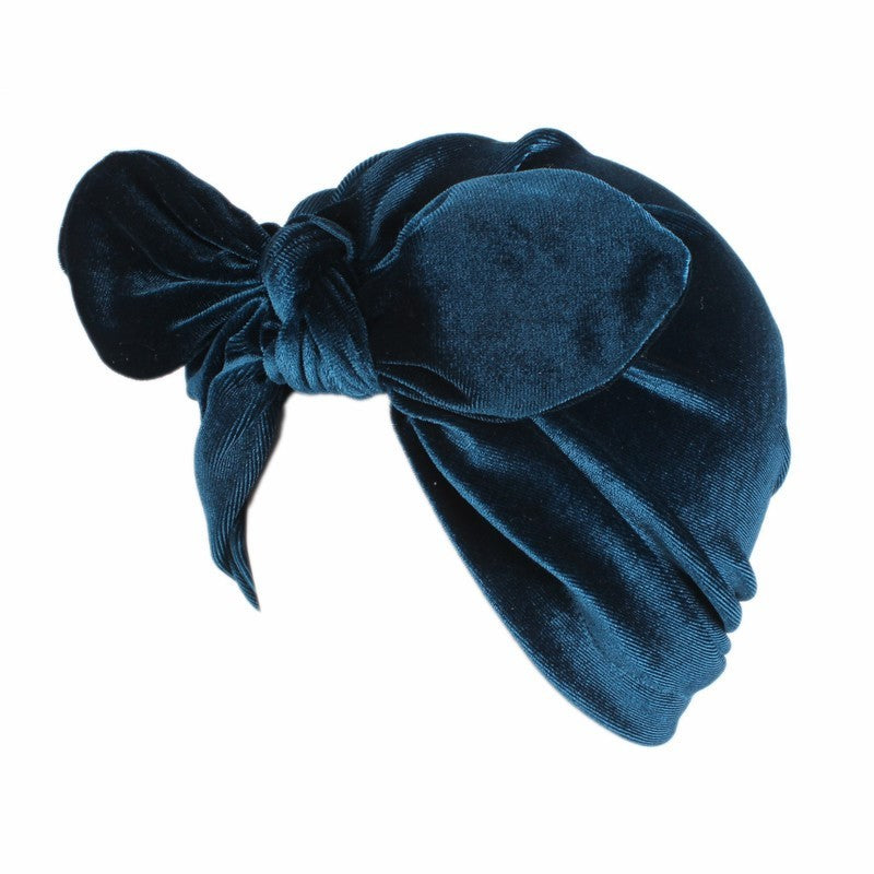 Wild Style Monochrome Velvet Rabbit Ears Dome Turban Hat