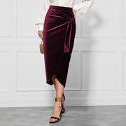 New Solid Color Twisted Skirt – Autumn & Winter Velvet Split Dress