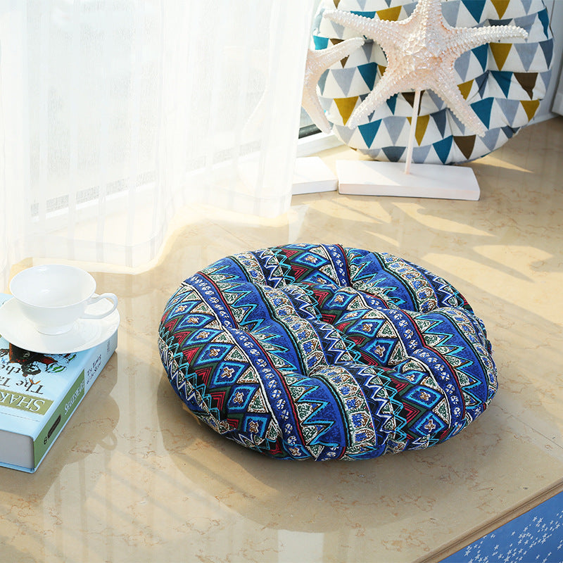 Botanical Flower Pattern Blended Rattan Floor Mat and Chair Seat Cushion