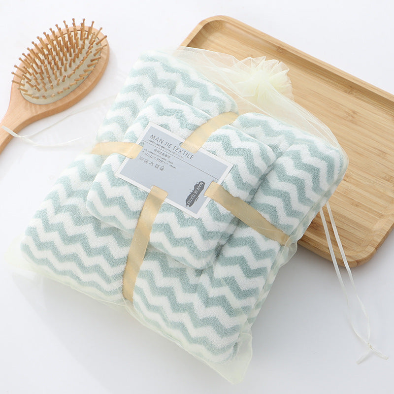 Coral Fleece Warp Knitted Absorbent Edging Towel And Bath Towel Set