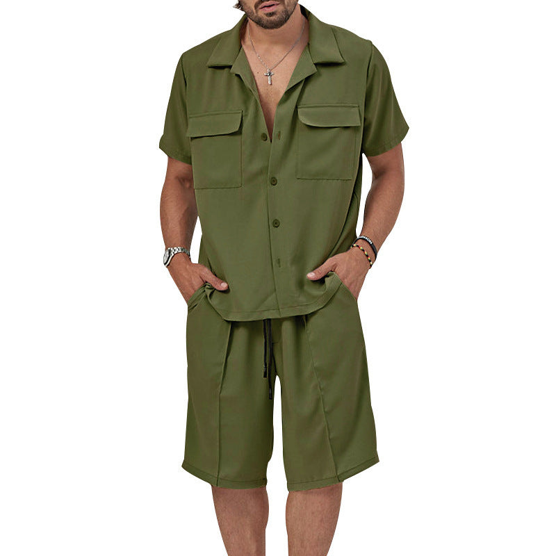 Men's Lapel Casual Shirt And Shorts Two-piece Set
