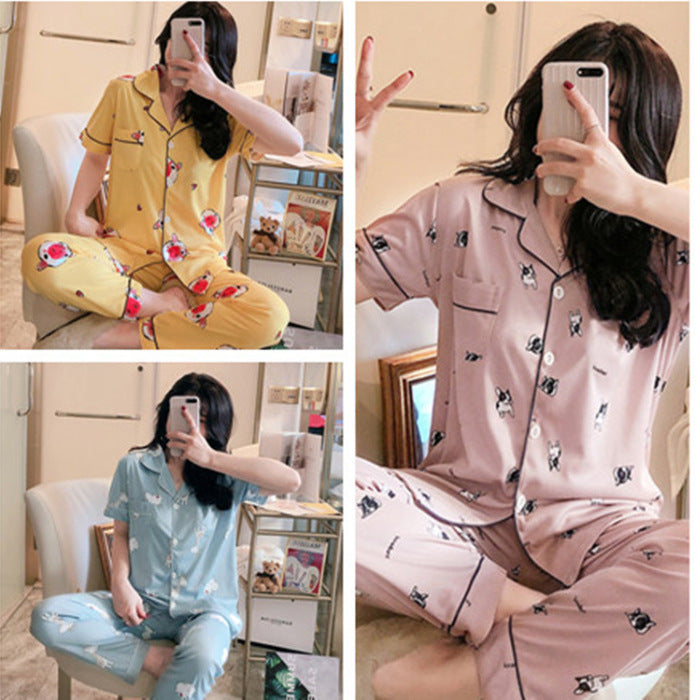 Unisex Lapel Suit Pajamas Milk Silk Regular Fit Lounge Set